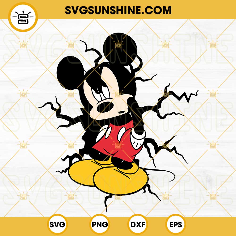 Mickey Cracked Wall SVG, Disney Mouse SVG, Cartoon Character SVG PNG DXF EPS