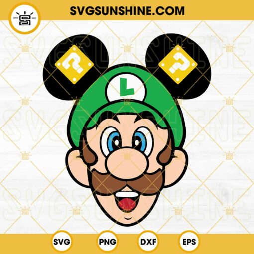 Luigi Mickey Mouse Ears SVG, Luigi Mario SVG, Super Mario Bros SVG PNG DXF EPS Cricut Silhouette