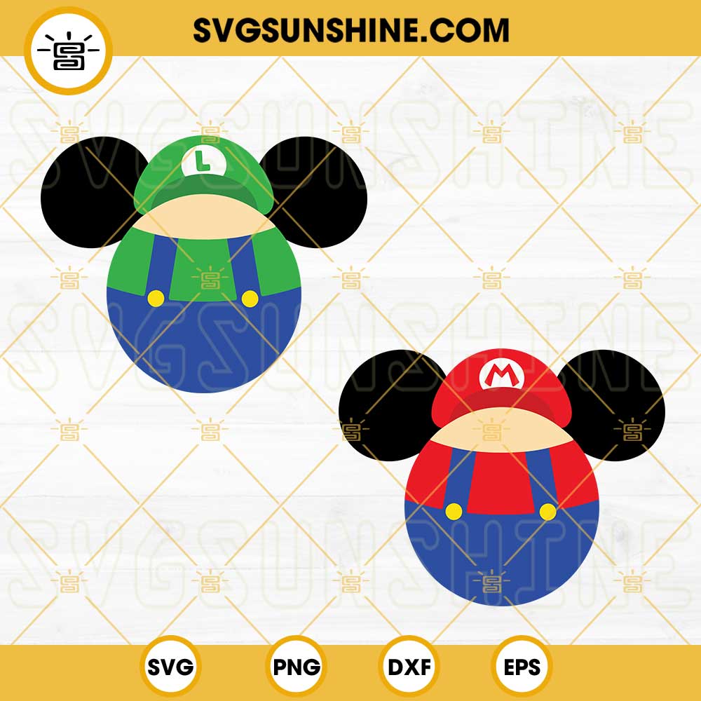 Mario And Luigi Inspired Mickey SVG, Mario Bros Disney Mouse SVG PNG DXF EPS Cut Files