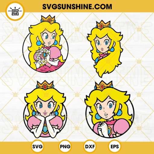 Princess Peach SVG Bundle, Princess Toadstool SVG, Princess Mario SVG, Super Mario Character SVG PNG DXF EPS