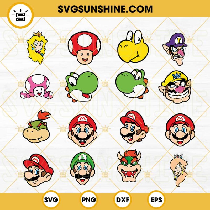 Super Mario Bros Characters Head SVG Bundle, Mario SVG, Luigi SVG ...