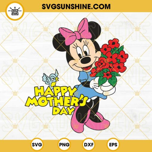 Mother’s Day Minnie Mouse SVG, Minnie Mom SVG, Minnie Mouse With Flowers SVG, Disney Family Trip SVG PNG DXF EPS