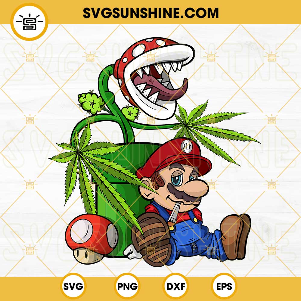 Mario Weed High Pot Plant SVG, Super Mario Smoking Cannabis SVG, Funny 420 Marijuana Day SVG PNG DXF EPS Digital Download