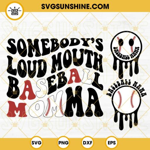 Somebody’s Loud Mouth Baseball Momma SVG, Baseball Mom SVG, Baseball Mama SVG, Trendy Funny Smiley Face Baseball Retro SVG
