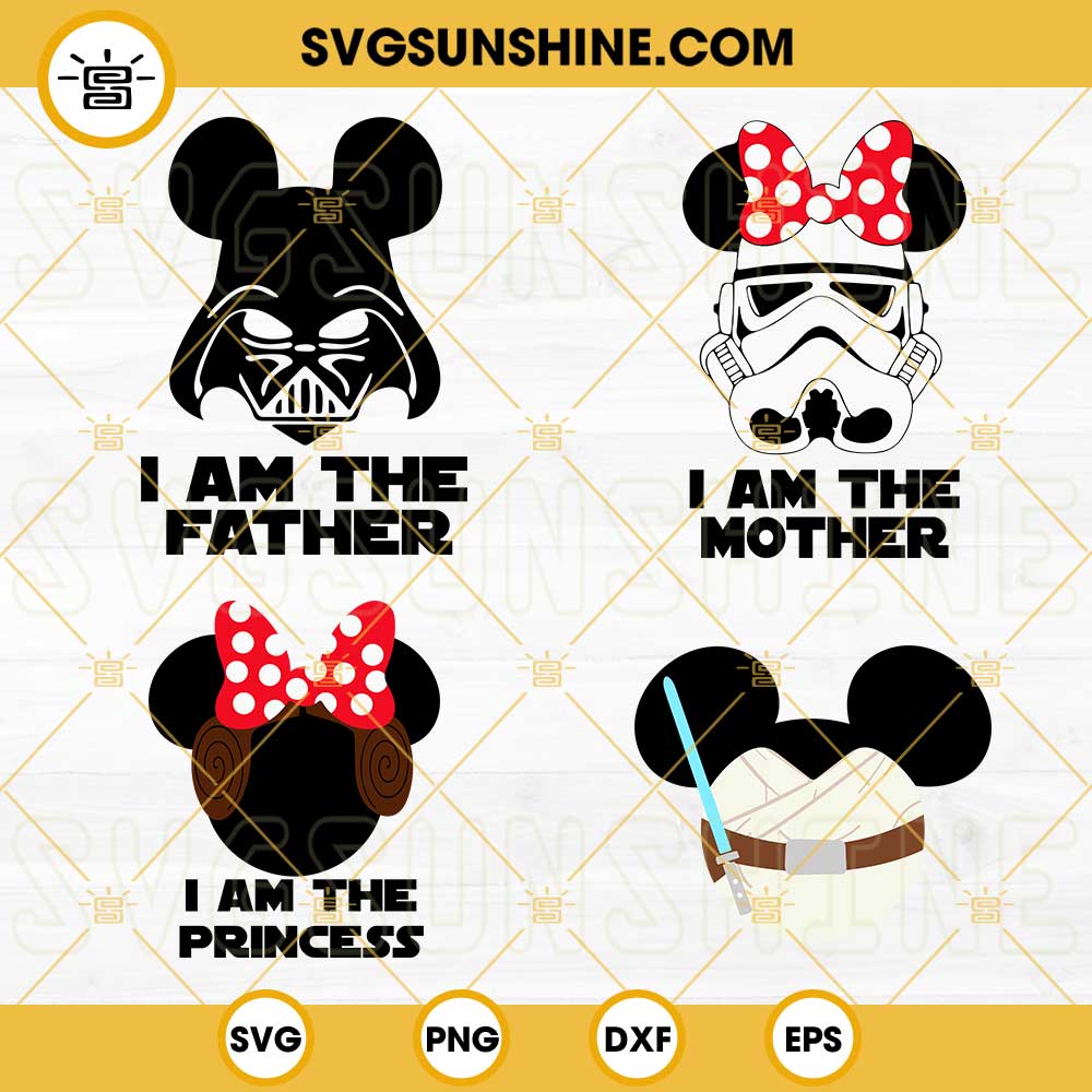 Star Wars Family Mouse Ears SVG Bundle, Stormtrooper Mother SVG, Darth Vader Father SVG, Minnie Jedi SVG, Luke Skywalker Mickey SVG