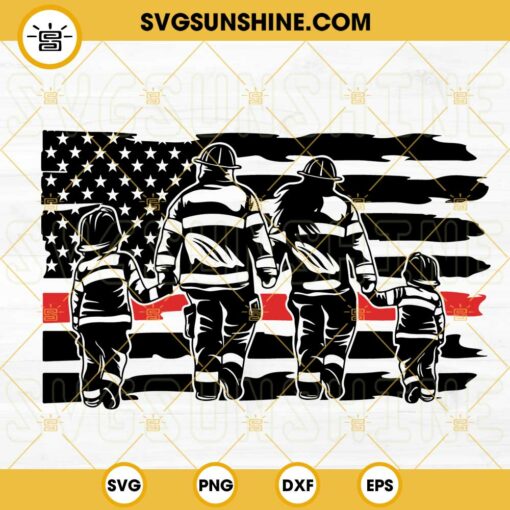 Firefighter Family Thin Red Line Flag SVG, Firefighter Mom SVG, Fire Dad SVG, American Firefighter SVG PNG DXF EPS
