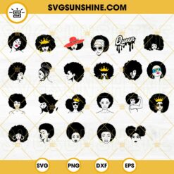 Afro Woman SVG Bundle, Curly Hair SVG, Black Queen SVG, African American Woman SVG PNG DXF EPS Cut Files