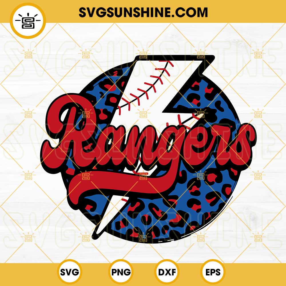 Rangers Baseball Leopard Lightning Bolt SVG, Texas Rangers SVG PNG DXF EPS Instant Download