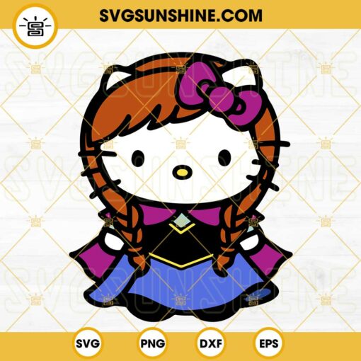Hello Kitty Princess Ana SVG, Cute Cat Ana Princess SVG, Hello Kitty Disney Frozen SVG PNG DXF EPS