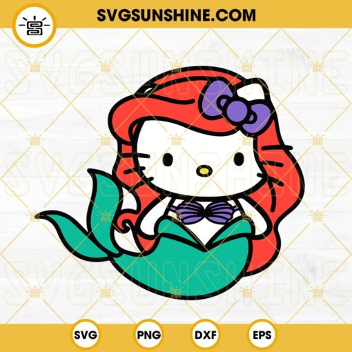 Hello Kitty Princess Ariel SVG, Cute Cat Ariel Princess SVG, Hello Kitty The Little Mermaid SVG PNG DXF EPS Files