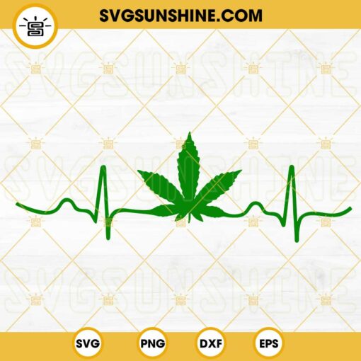 Cannabis Heartbeat SVG, Weed Leaf SVG, Medical Marijuana SVG PNG DXF EPS Cut Files