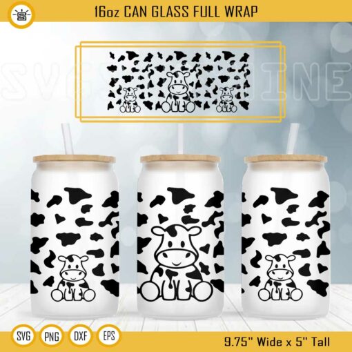 Baby Cow 16oz Libbey Can Glass Wrap SVG, Cute Farm Animal Cup Wrap SVG PNG DXF EPS