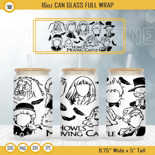 Howl’s Moving Castle 16oz Libbey Can Glass Wrap SVG, Anime Cup Wrap SVG PNG DXF EPS Cricut Files