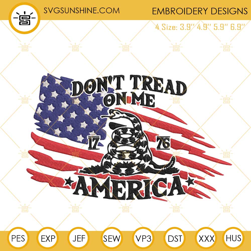 Dont Tread On Me USA Flag Machine Embroidery Designs, Gadsden Snake Embroidery Files