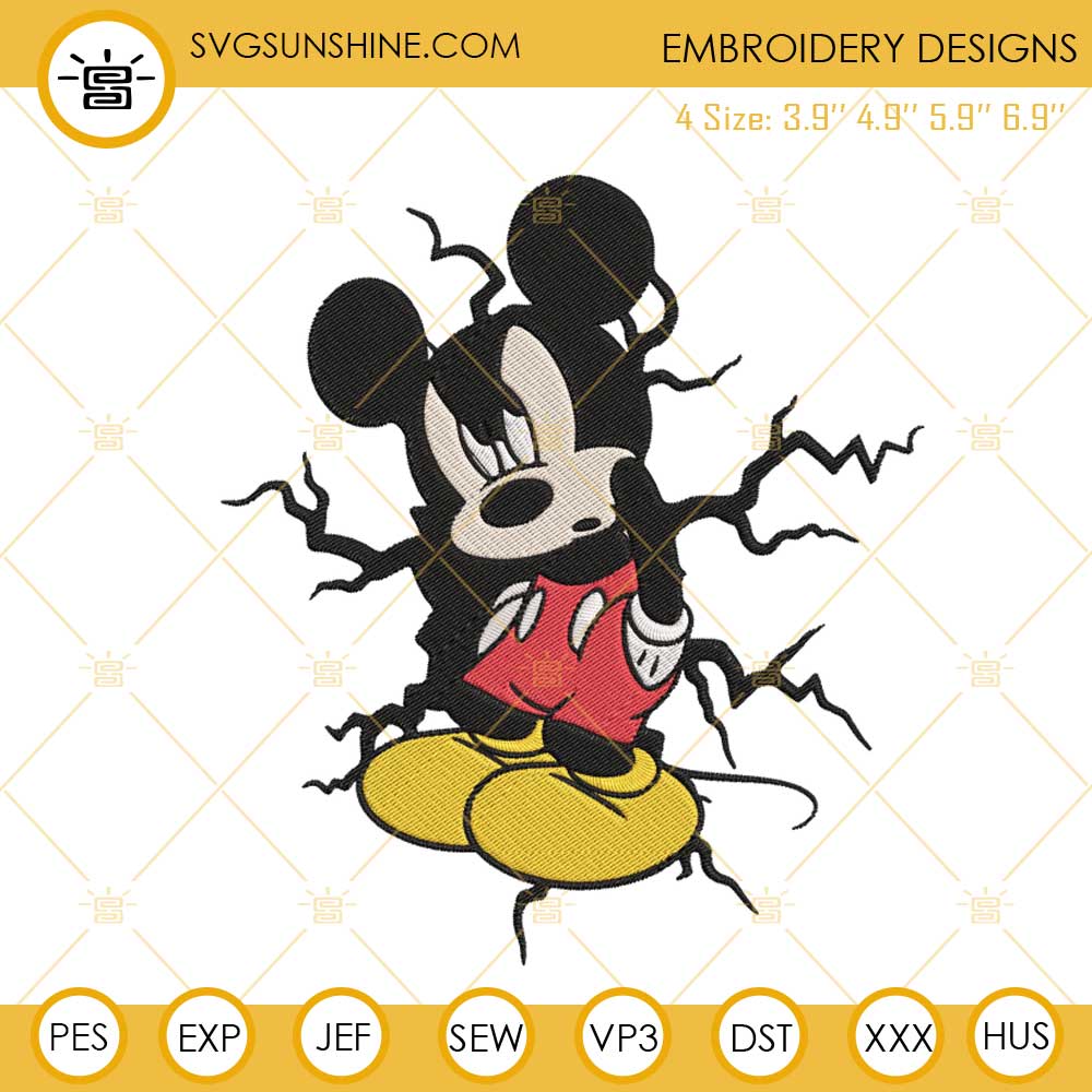 Mickey Cracked Wall Embroidery Designs, Disney Mouse Embroidery Files