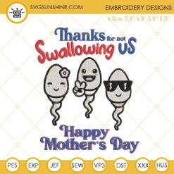 Thanks For Not Swallowing Us Happy Mothers Day Embroidery Designs, Funny Mom Quotes Embroidery Files