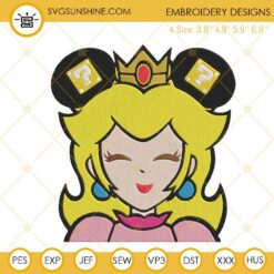 Princess Peach Mickey Ears Embroidery Files, Cute Super Mario Girl Embroidery Designs