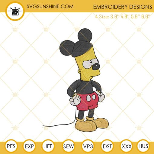 Bart Simpson Mickey Mouse Embroidery Designs, The Simpsons Disney Embroidery Files