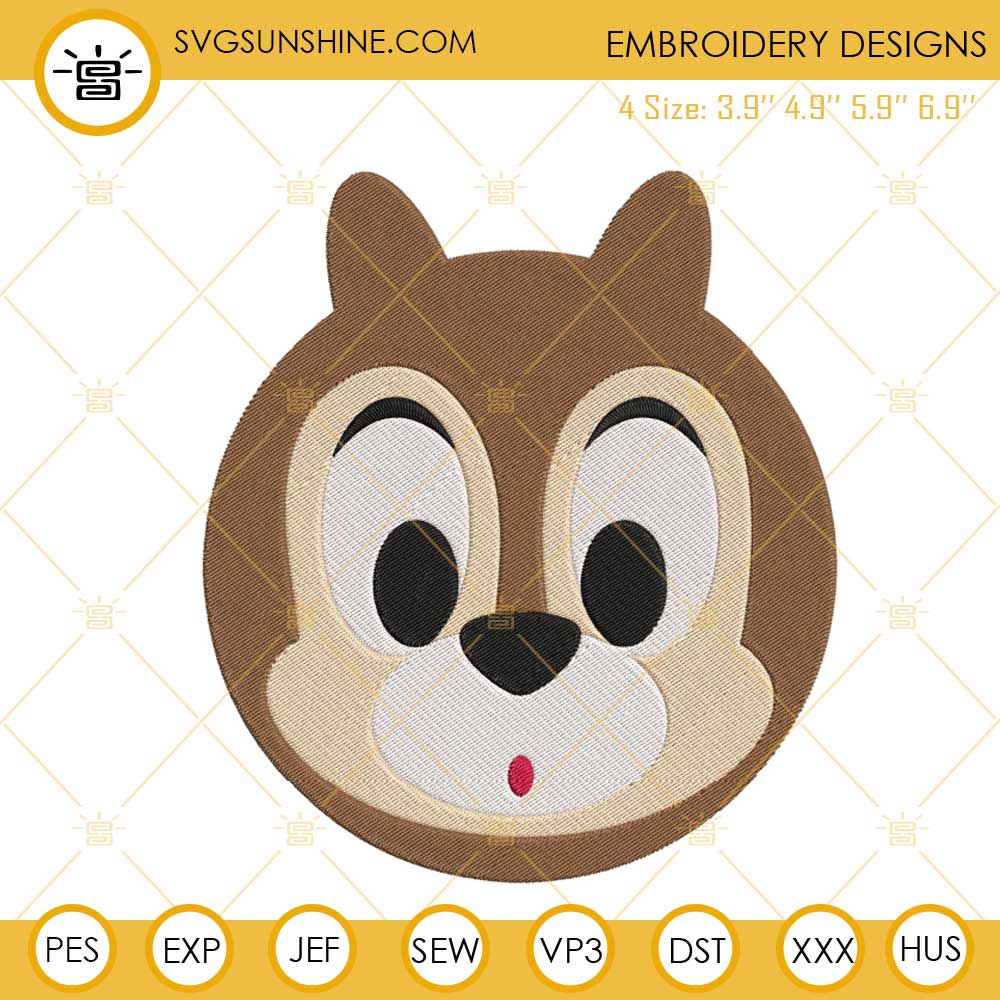 Disney Chip Face Embroidery Designs, Chip And Dale Embroidery Files