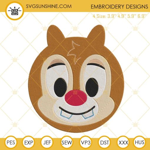 Disney Dale Face Embroidery Designs, Chip And Dale Cartoon Embroidery Files
