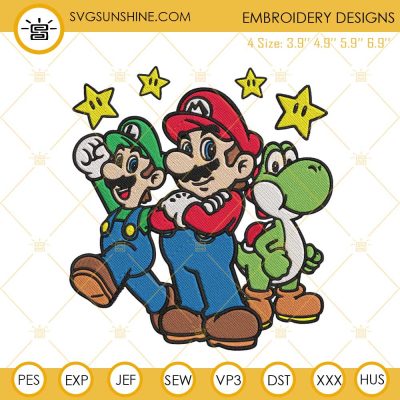 Mario Luigi Yoshi Embroidery Designs, Super Mario Bros Embroidery Files