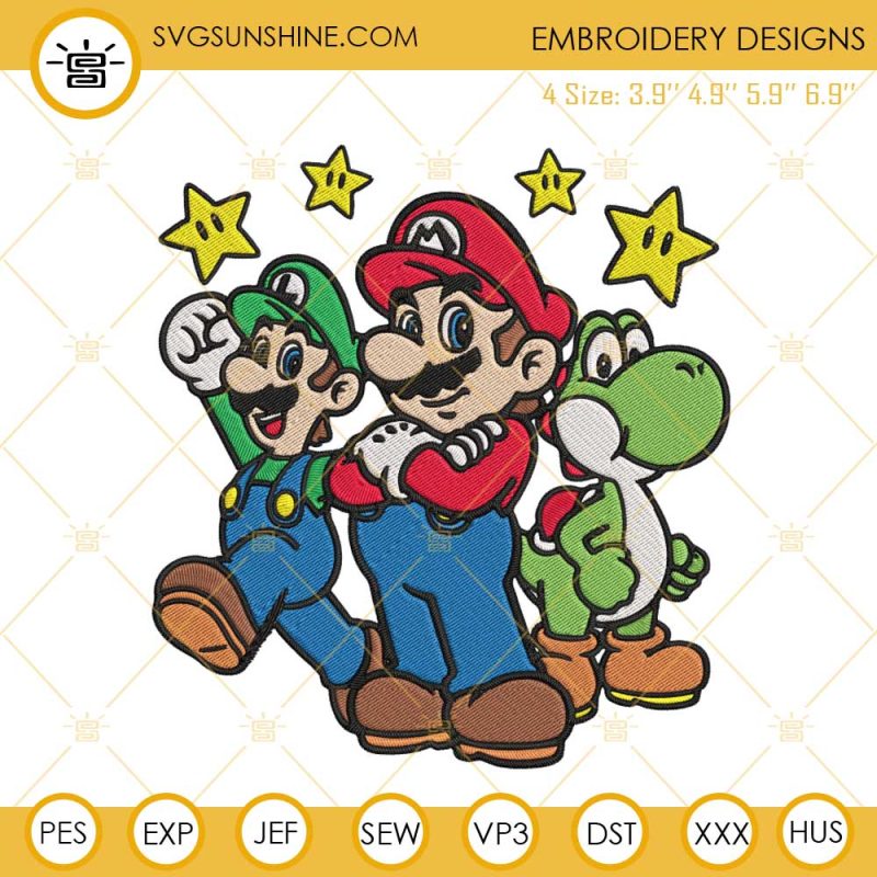 Mario Luigi Yoshi Embroidery Designs, Super Mario Bros Embroidery Files