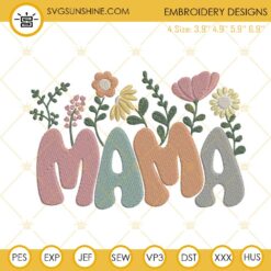Retro Floral Mama Embroidery Designs, Groovy Mothers Day Embroidery Files