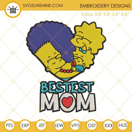 Simpson Bestest Mom Embroidery Designs, Marge Simpson Mothers Day Embroidery Files