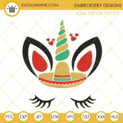 Unicorn Sombrero Hat Embroidery Design, Cute Cinco De Mayo For Kids Machine Embroidery File
