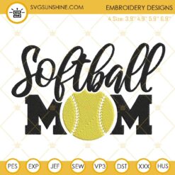 Softball Mom Embroidery Design, Softball Mother's Day Embroidery Files