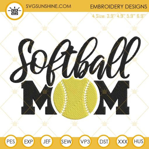 Softball Mom Embroidery Design, Softball Mother’s Day Embroidery Files