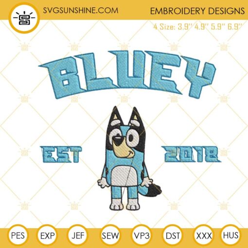 Bluey Est 2018 Embroidery Files, Blue Heeler Cartoon Embroidery Designs