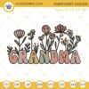 Boho Grandma Flower Embroidery Files, Retro Family Embroidery Designs Download