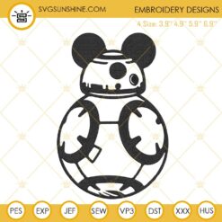 BB8 Robot Mickey Ears Machine Embroidery Designs, Star Wars Disney Mouse Embroidery Files