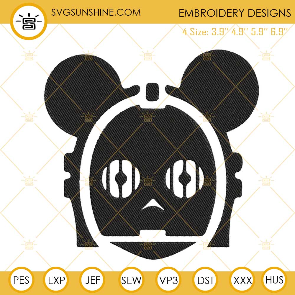 C3PO Mickey Ears Machine Embroidery Designs, Star Wars Robot Disney Embroidery Files