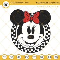 Checkered Minnie Mouse Machine Embroidery Designs, Disney Retro Embroidery Files