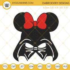 Darth Vader Minnie Mouse Ears Embroidery Designs, Star Wars Disney Mouse Embroidery Files