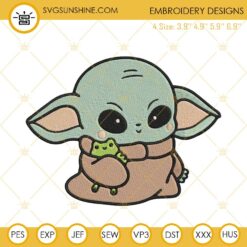 Baby Yoda And Frog Embroidery Designs, Star Wars Grogu Machine Embroidery Files