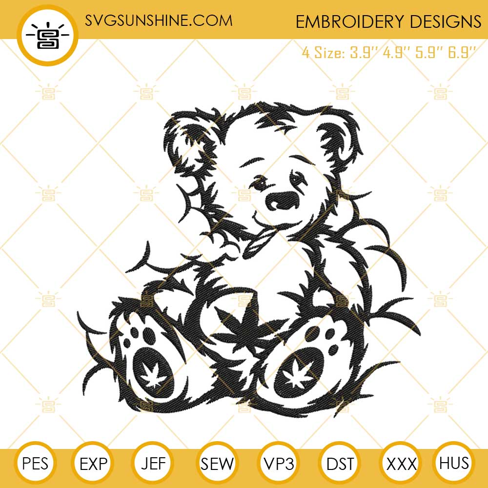Bear Smoking Weed Embroidery Designs, Funny 420 Day Embroidery Files