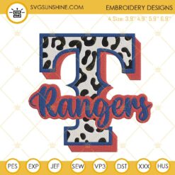 Texas Rangers Leopard Embroidery Designs, Texas Baseball Team Embroidery Files