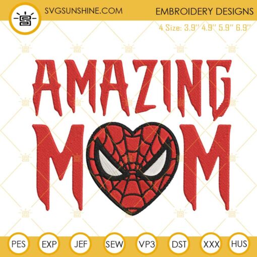 Amazing Mom Spiderman Embroidery Design, Super Hero Mom Embroidery File