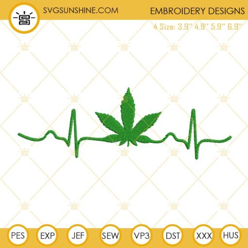 Marijuana Heartbeat Embroidery Design, Love Weed Embroidery File