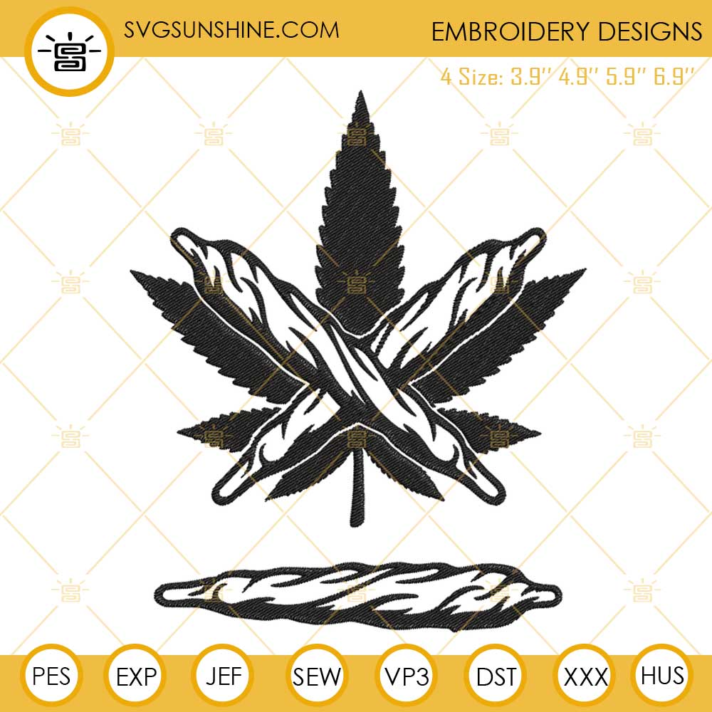 Roll Cannabis Joint Embroidery Design, Marijuana Embroidery File
