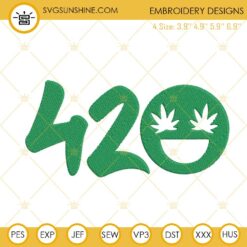 Smiley Face Weed 420 Embroidery Design, Funny Stoner Embroidery File