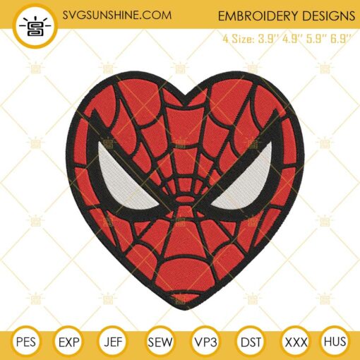 Spiderman Heart Face Embroidery Design, Super Hero Marvel Embroidery File