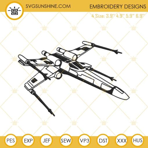 X Wing Starfighter Embroidery Design, Star Wars Spaceship Embroidery File