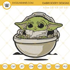 Baby Yoda On Floating Carrier Embroidery Designs, Grogu Star Wars Machine Embroidery Files