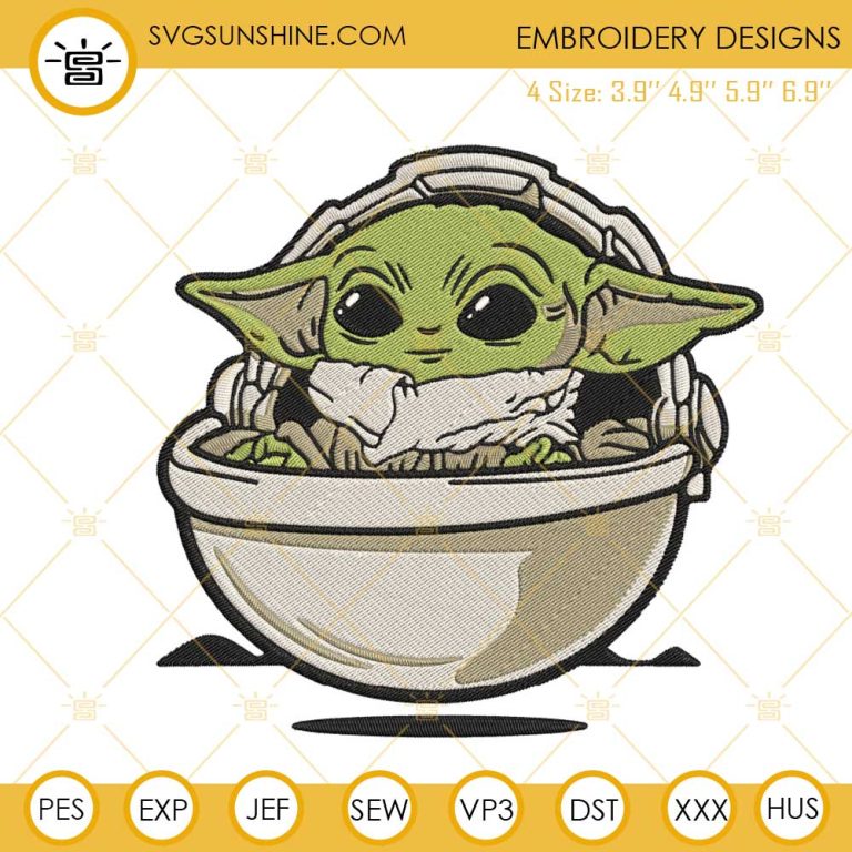 Baby Yoda On Floating Carrier Embroidery Designs, Grogu Star Wars ...