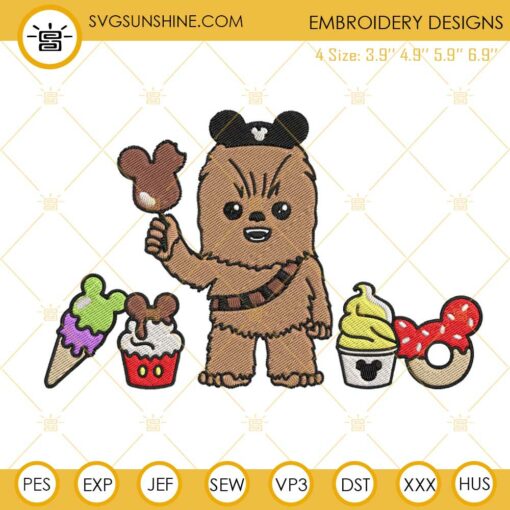 Chewbacca Disney Snacks Embroidery Designs, Disney Star Wars Vacation Machine Embroidery Files