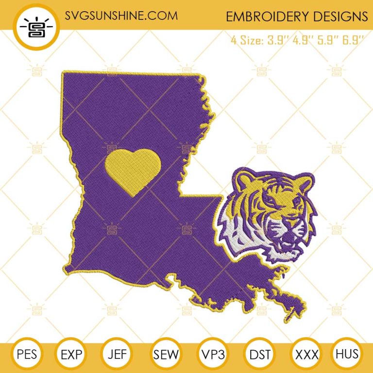 Lsu Tigers Louisiana Map Machine Embroidery Designs Files